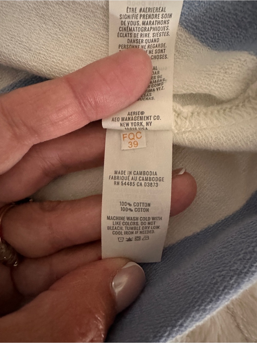 Aerie Striped Rugby Oversized Henley - Cream and Blue - Picture 6 of 9